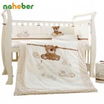 Cotton Baby Cot Bedding Set Newborn Cartoon Bear Crib Bedding Detachable Quilt Pillow Bumpers Sheet Cot Bed Linen 4 Size