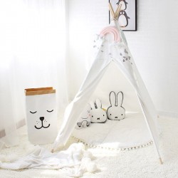 Four Poles Children Teepees Kids Play Tent Cotton Canvas Teepee White Playhouse for Baby Room Tipi
