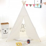 Four Poles Children Teepees Kids Play Tent Cotton Canvas Teepee White Playhouse for Baby Room Tipi