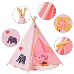 Five Poles Indian Play Tent Children Teepees Kids Tipi Tent Cotton Canvas Teepee White Play House for Baby Room