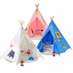 Five Poles Indian Play Tent Children Teepees Kids Tipi Tent Cotton Canvas Teepee White Play House for Baby Room