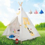 Five Poles Indian Play Tent Children Teepees Kids Tipi Tent Cotton Canvas Teepee White Play House for Baby Room