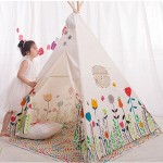 Lovely Cartoon Kids Teepee Four Poles Children Play Tent Cotton Canvas Baby Tipi Tent  Flowers Printed Play House for Baby Room