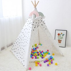 Four Poles Kids Tent Black Triangle Printed Teepee Children Play Tent Cotton Canvas Tipi for Baby Room Toy Ins Hot