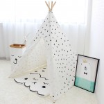 Four Poles Kids Tent Black Triangle Printed Teepee Children Play Tent Cotton Canvas Tipi for Baby Room Toy Ins Hot