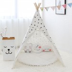 Four Poles Kids Tent Black Triangle Printed Teepee Children Play Tent Cotton Canvas Tipi for Baby Room Toy Ins Hot