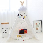Four Poles Kids Tent Black Triangle Printed Teepee Children Play Tent Cotton Canvas Tipi for Baby Room Toy Ins Hot