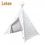 Four Poles Kids Tent Black Triangle Printed Teepee Children Play Tent Cotton Canvas Tipi for Baby Room Toy Ins Hot