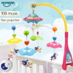 Huanger Musical Crib Mobile Bed Bell Baby Rattle Rotating Bracket Projecting Toys for 0-12 Months Newborn Kids Christening gift