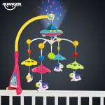 Huanger Musical Crib Mobile Bed Bell Baby Rattle Rotating Bracket Projecting Toys for 0-12 Months Newborn Kids Christening gift