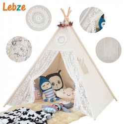 Four Poles Children Teepees Lace Cream Tent For Girls Kids Play Tent Cotton & Lace Tipi For 0-12 Baby Ins Hot