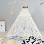 Four Poles Children Teepees Lace Cream Tent For Girls Kids Play Tent Cotton & Lace Tipi For 0-12 Baby Ins Hot