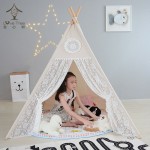 Four Poles Children Teepees Lace Cream Tent For Girls Kids Play Tent Cotton & Lace Tipi For 0-12 Baby Ins Hot