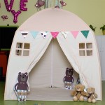Rectangle Yurt Kids Tent Fiber Shelves Children Teepee With 2 Doors Toddler Play Tent Cotton Canvas Play House for Baby Room