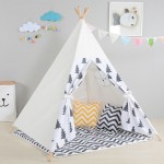 Black Tree Printed Children Teepee Four Poles Kids Play Tent Cotton Canvas Tipi For Baby House Ins Hot Foldable Children's Tent