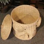 Elephant Wicker Laundry Hamper Woven Basket Clothes Bin with Lid Cotton Large Storage Baskets Box for Toys Bath Baby Kid Child
