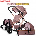 Free Ship! 3 in 1 baby strollers and  sleeping basket newborn baby carriage 0~36 months Europe baby pram gold frame baby car