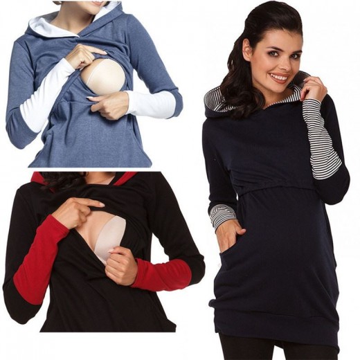 NEW MATERNITY NURSING BREASTFEEDING JUMPER HOODIES FOR PREGNANT WOMEN TOP HOODY B0161