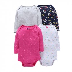 4Pcs Summer Baby Girl Bodysuits Set Rose Red Dot Long Sleeves Flowers Cotton Baby Bodysuits Baby Girl Clothes Sets MKBCROBG080