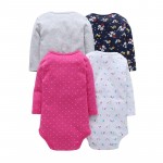 4Pcs Summer Baby Girl Bodysuits Set Rose Red Dot Long Sleeves Flowers Cotton Baby Bodysuits Baby Girl Clothes Sets MKBCROBG080