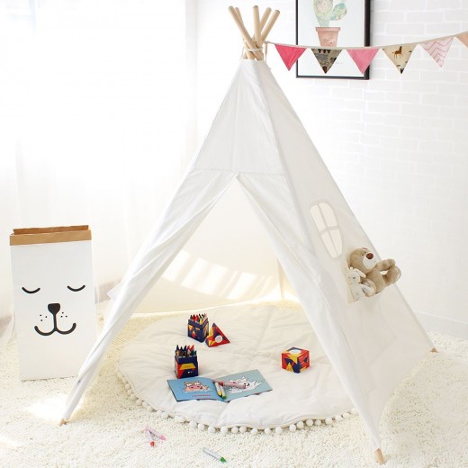 Five Poles Kids Tent Pure Color Indian Teepee Children's Play Tent Cotton Canvas Tipi For Baby Playhouses For Kids 150*150cm