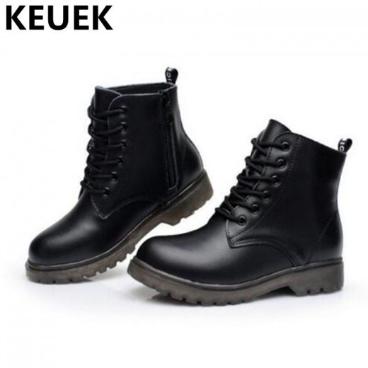 NEW Autumn/Winter Genuine Leather Boots Children Shoes Kids Ankle Boots Boys Girls Warm Snow Boots Lace-Up Leather Shoes 044