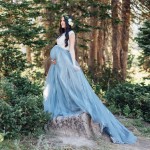 Cozy Pretty Elastic Dusty Blue Pregnant Long Tulle Skirts For Women To Shoot Custom Made Modest Pregancy Tulle Skirt Maternity