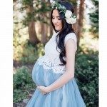 Cozy Pretty Elastic Dusty Blue Pregnant Long Tulle Skirts For Women To Shoot Custom Made Modest Pregancy Tulle Skirt Maternity