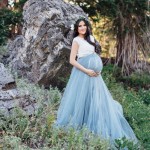 Cozy Pretty Elastic Dusty Blue Pregnant Long Tulle Skirts For Women To Shoot Custom Made Modest Pregancy Tulle Skirt Maternity