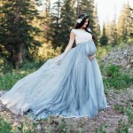 Cozy Pretty Elastic Dusty Blue Pregnant Long Tulle Skirts For Women To Shoot Custom Made Modest Pregancy Tulle Skirt Maternity