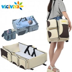 Multi-function foldable portable portable crib bed bed large capacity mummy bag shoulder baby bag travel bed^