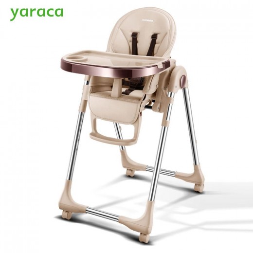 Portable High Chair For Baby Foldable Baby Highchairs for Feedding Adjustable Booster Seat For Dinner Table With Four Wheels