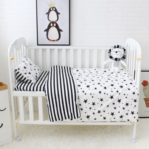 5 Pcs Baby Bedding Set Cute Pattern Cotton Cot Bedding Set For Children Including Baby Bed Sheet Quilt Pillow With Filler