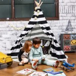 Children's Tent Cotton Canvas Tipi Stripe Teepees For Children Kids Tent Playhouse For Kids Child Cotton Tipi Indoor Teepee