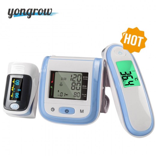 Yongrow Digital Fingertip Pulse Oximeter SpO2 Wrist Blood Pressure Monitor Ear Infrared Thermometer Family Health Care Oxygen PR