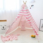 Children's Tent Cotton Canvas Pink Stripes Play Tent For Kids Teepee Playhouse For Princess Tipi Toys For Christmas Gifts