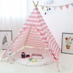 Children's Tent Cotton Canvas Pink Stripes Play Tent For Kids Teepee Playhouse For Princess Tipi Toys For Christmas Gifts