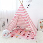 Children's Tent Cotton Canvas Pink Stripes Play Tent For Kids Teepee Playhouse For Princess Tipi Toys For Christmas Gifts